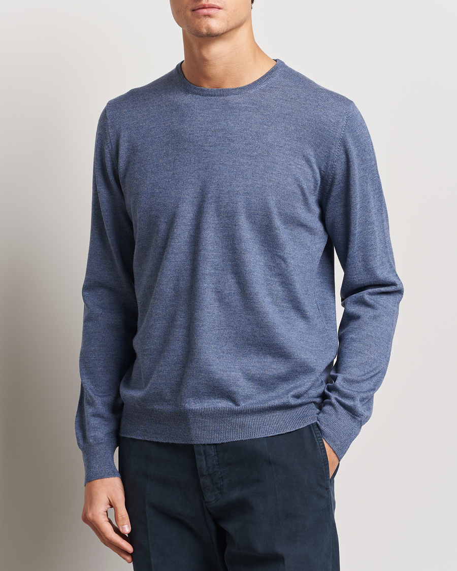 Herren | Pullover | Gran Sasso | Merino Fashion Fit Crew Neck Pullover Blue Melange