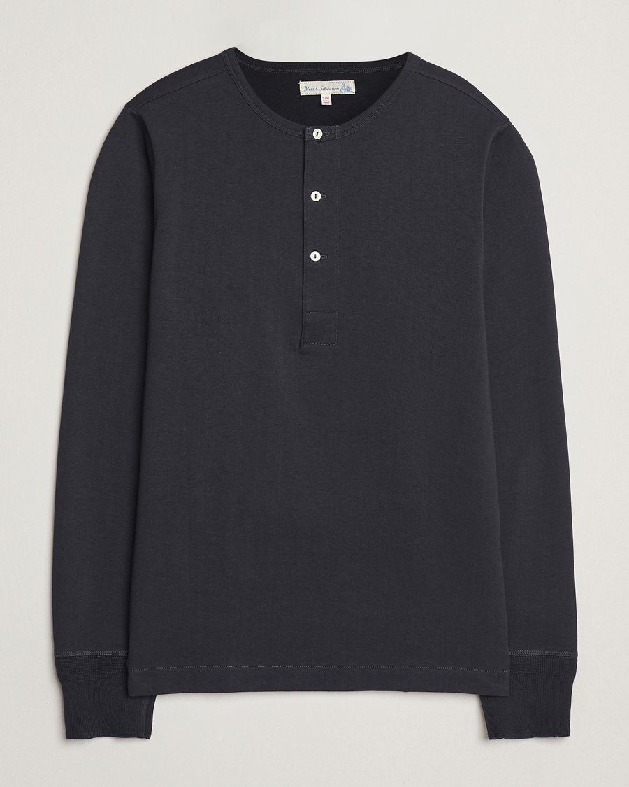 Herren | Pullover | Merz b. Schwanen | Classic Organic Cotton Henley Sweater Charcoal