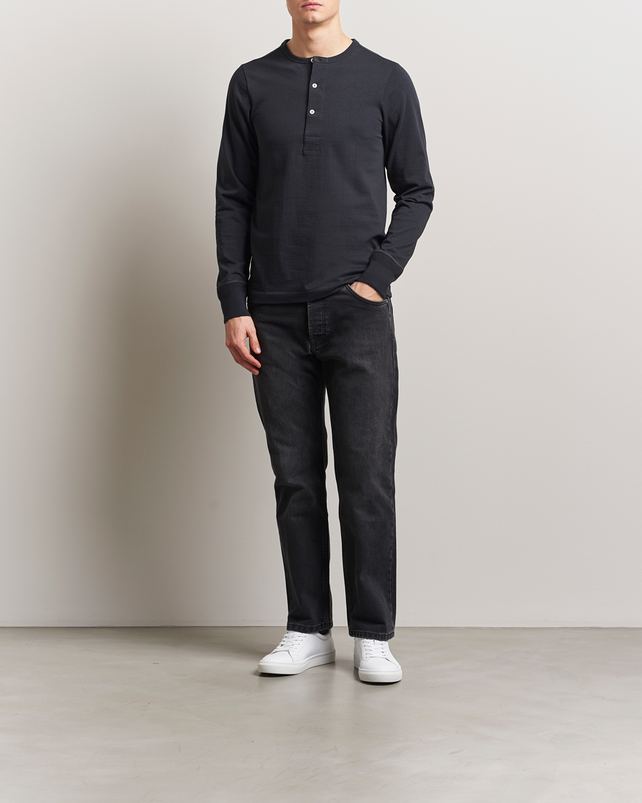 Herren | Pullover | Merz b. Schwanen | Classic Organic Cotton Henley Sweater Charcoal