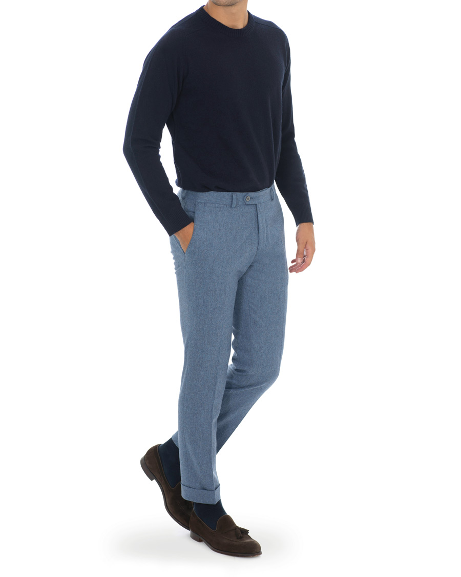 Herren | Hosen | Oscar Jacobson | Dean Turn Up Flannel Trousers Light Blue