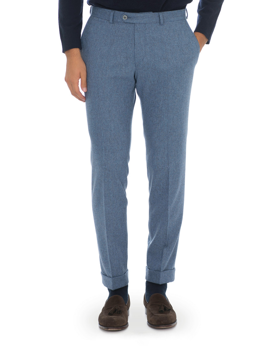Herren | Hosen | Oscar Jacobson | Dean Turn Up Flannel Trousers Light Blue