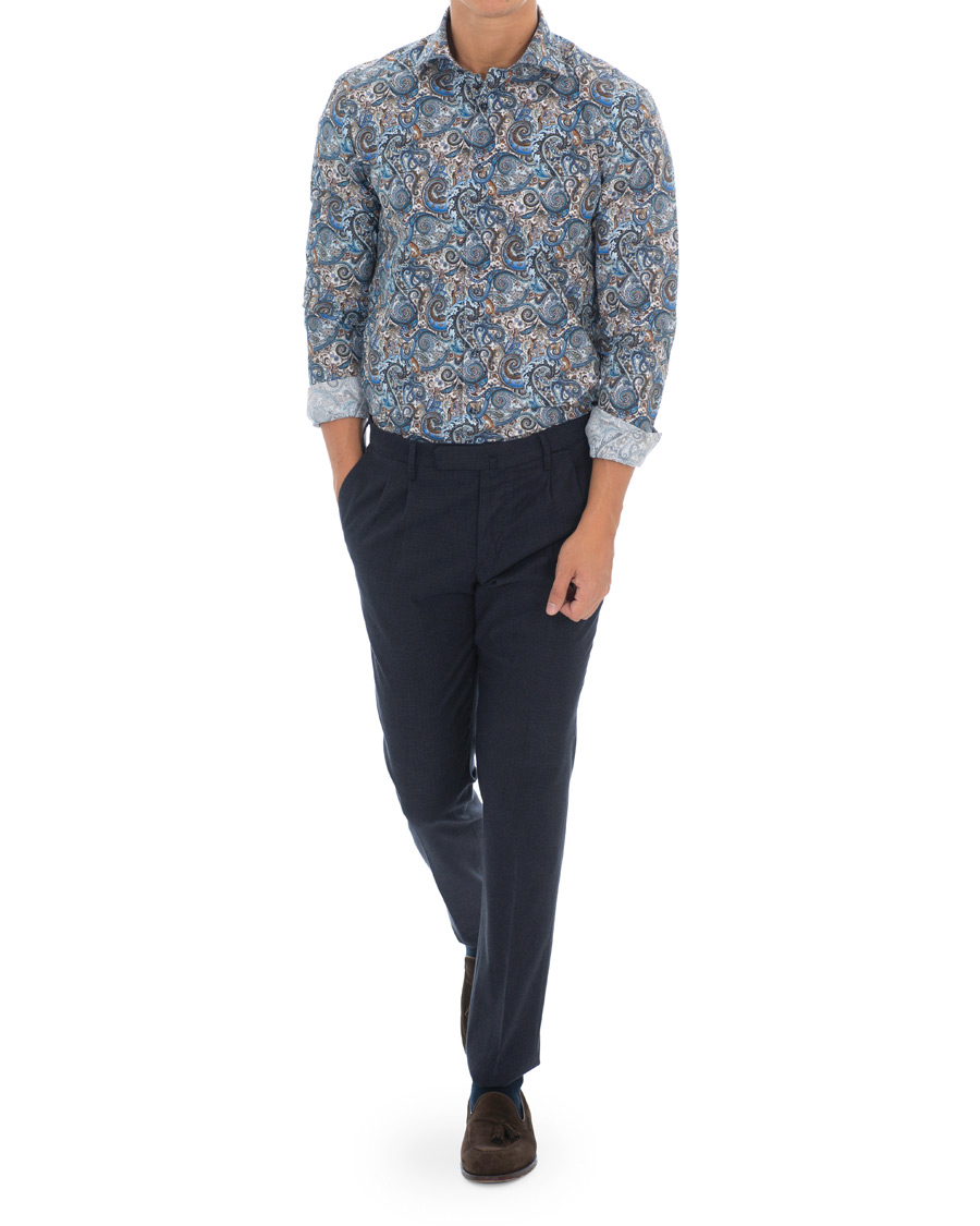 Herren | Hemden | Stenströms | Slimline Printed Paisley Shirt White/Blue