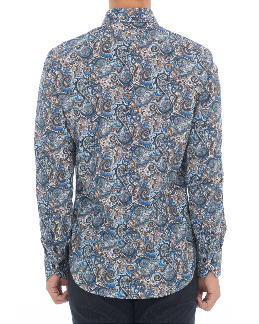 Herren | Hemden | Stenströms | Slimline Printed Paisley Shirt White/Blue
