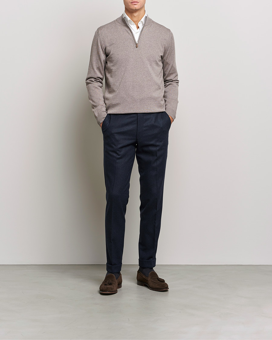 Herren | Pullover | Stenströms | Merino Half Zip Mud Brown