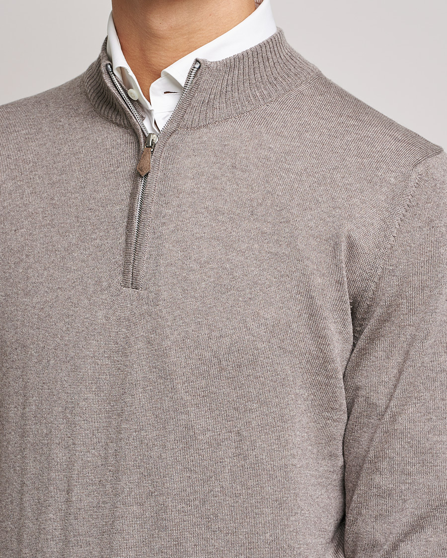 Herren | Pullover | Stenströms | Merino Half Zip Mud Brown