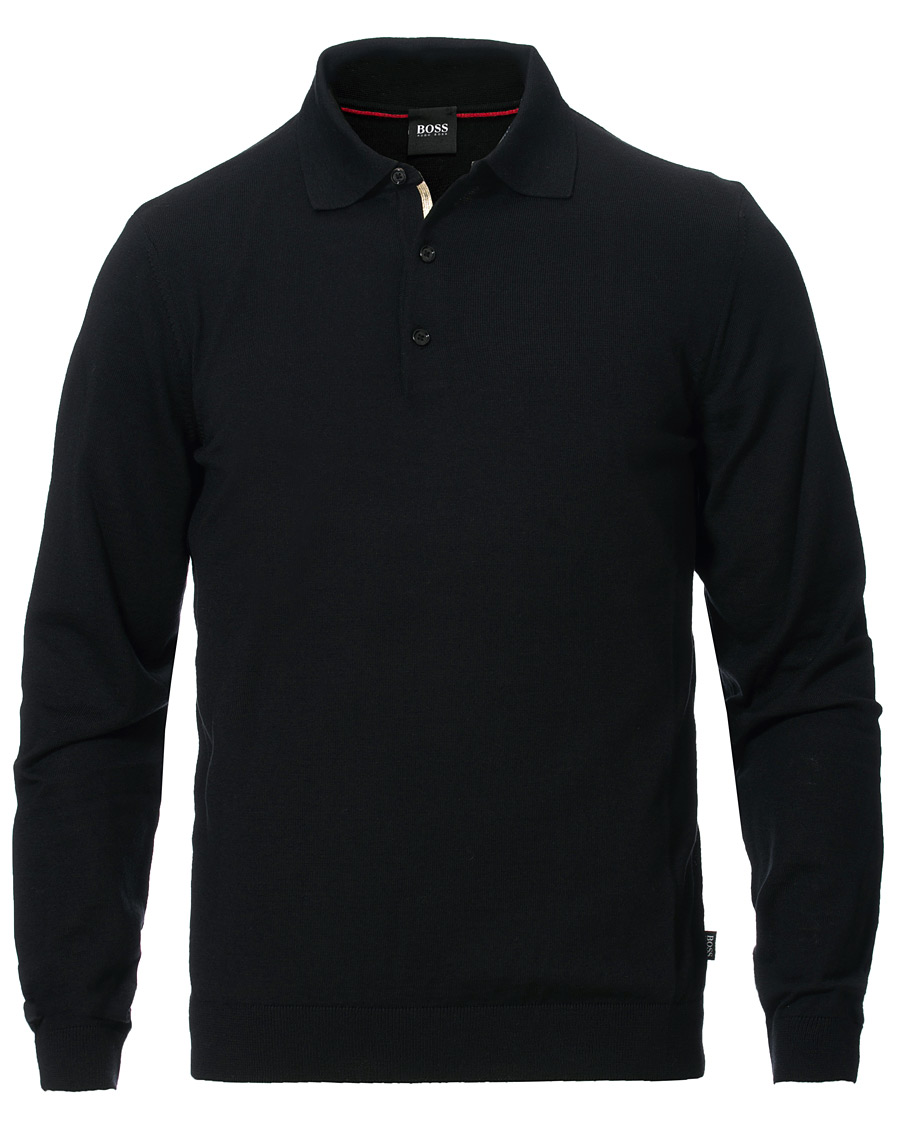 Herren | Pullover | BOSS BLACK | BOSS Grayson Extra Fine Merino Knitted Poloshirt Black