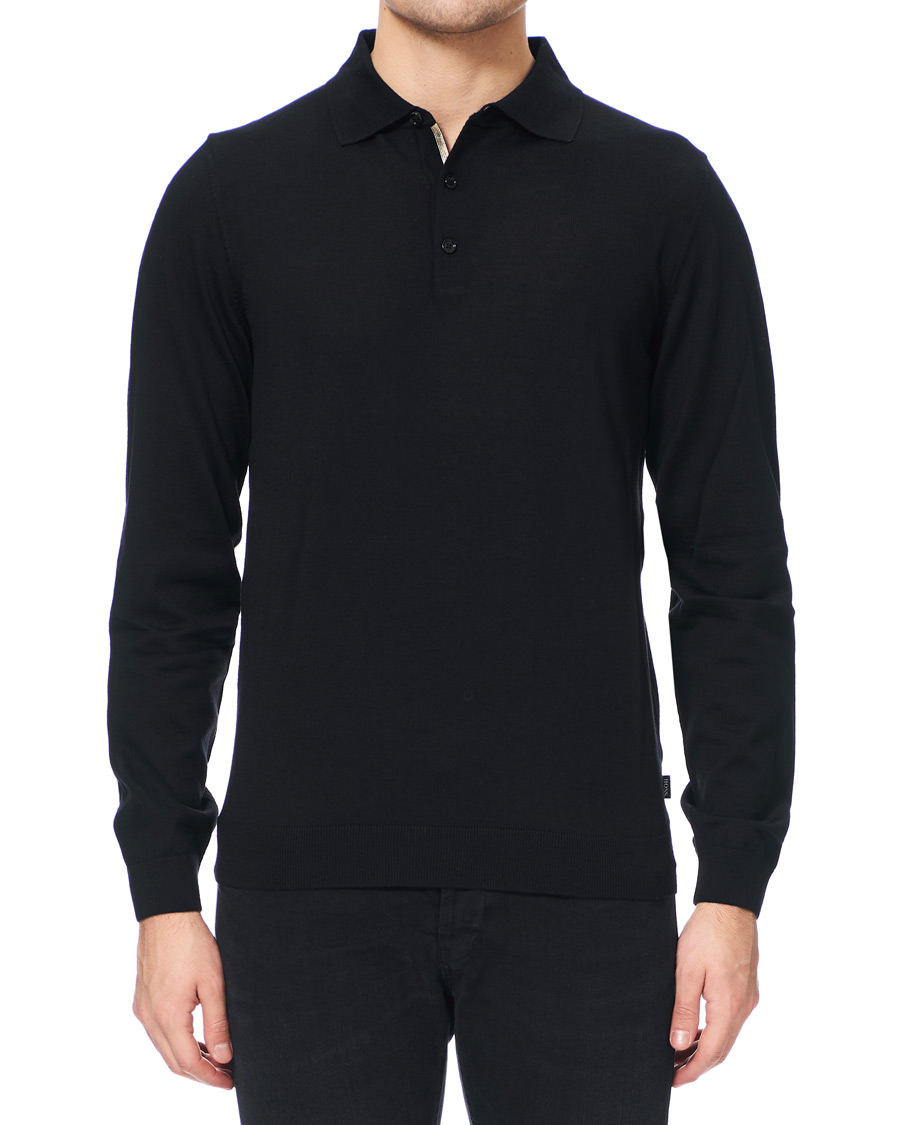 Herren | Pullover | BOSS BLACK | BOSS Grayson Extra Fine Merino Knitted Poloshirt Black