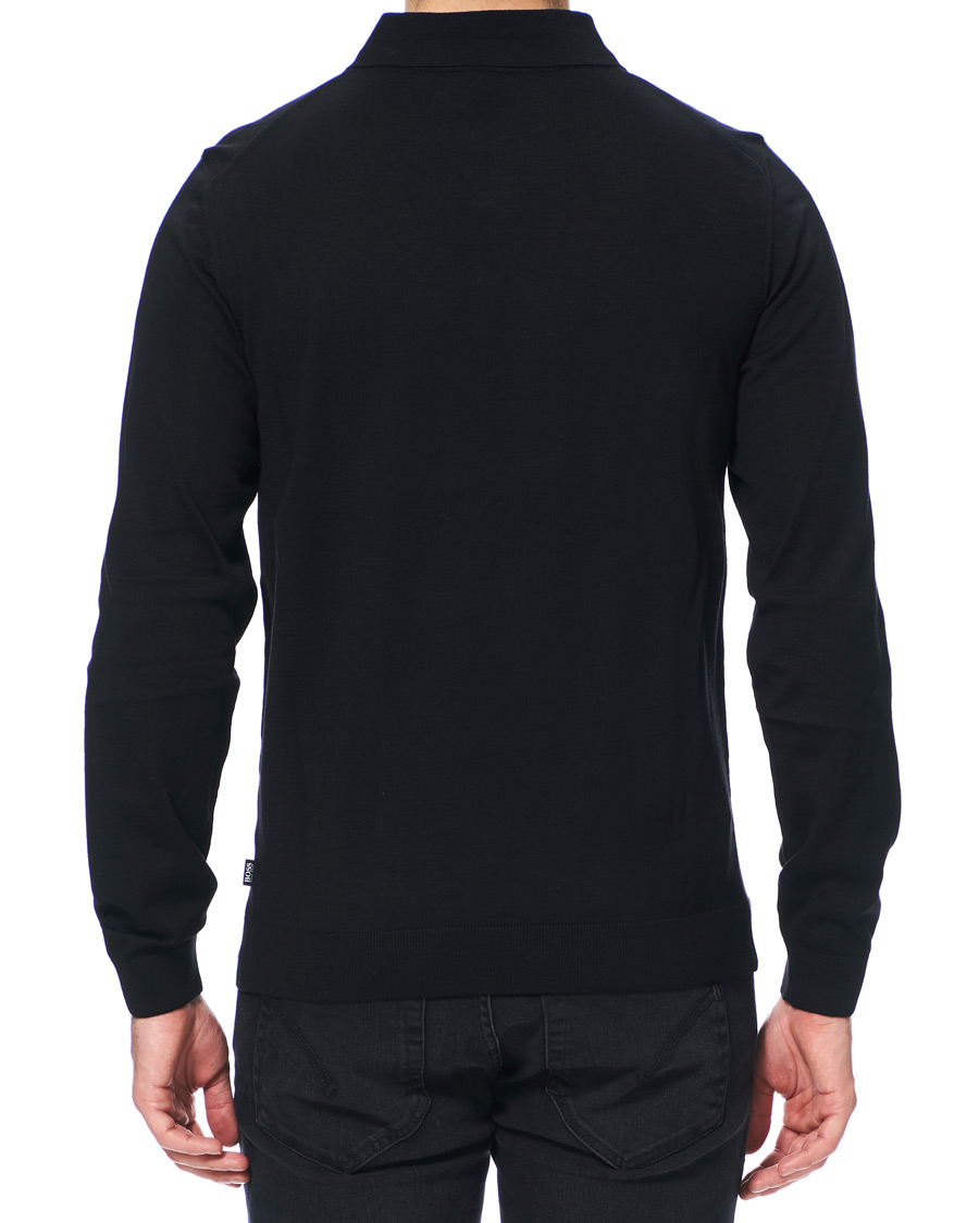 Herren | Pullover | BOSS BLACK | BOSS Grayson Extra Fine Merino Knitted Poloshirt Black
