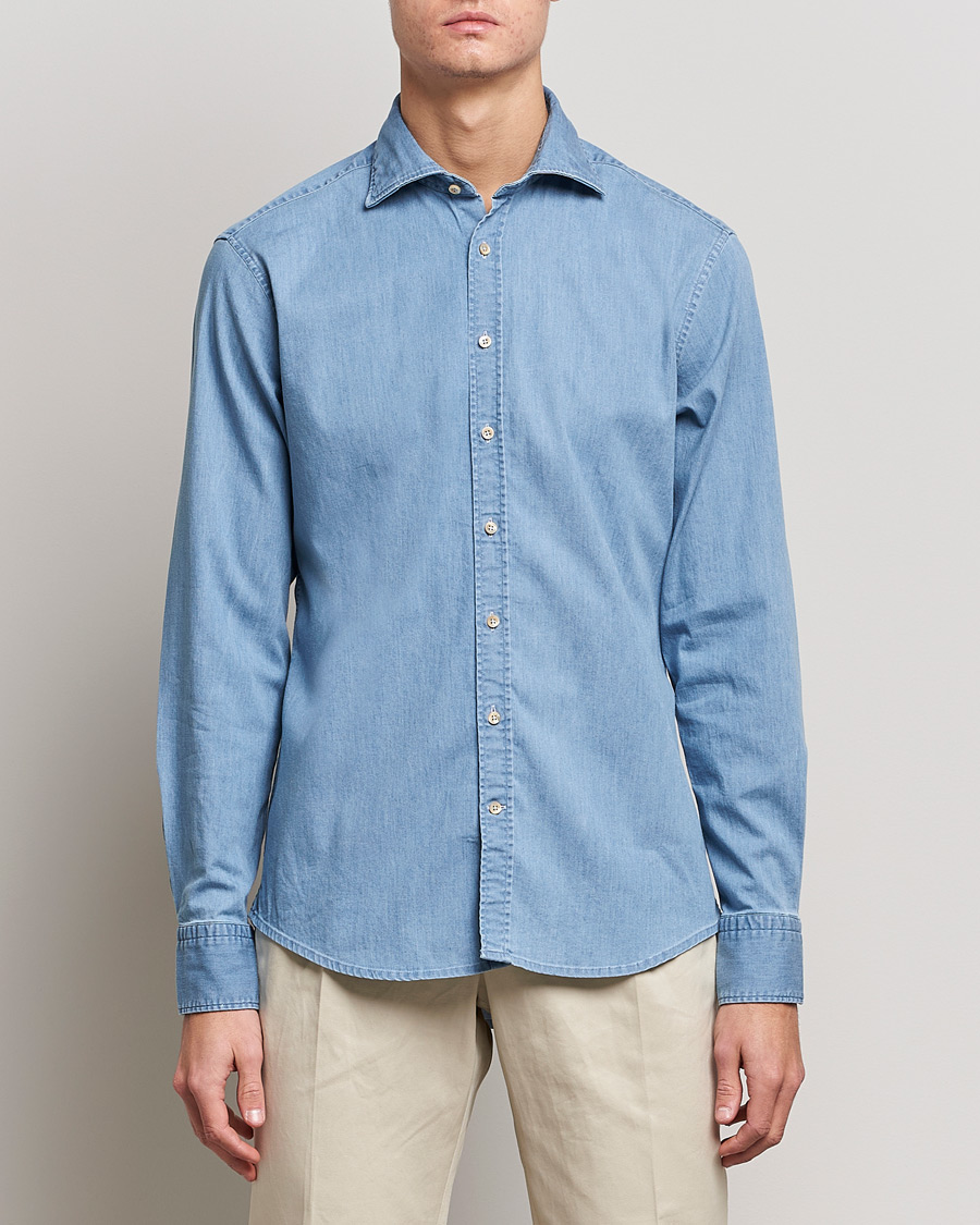 Herren | Hemden | Stenströms | Fitted Body Garment Washed Shirt Light Denim
