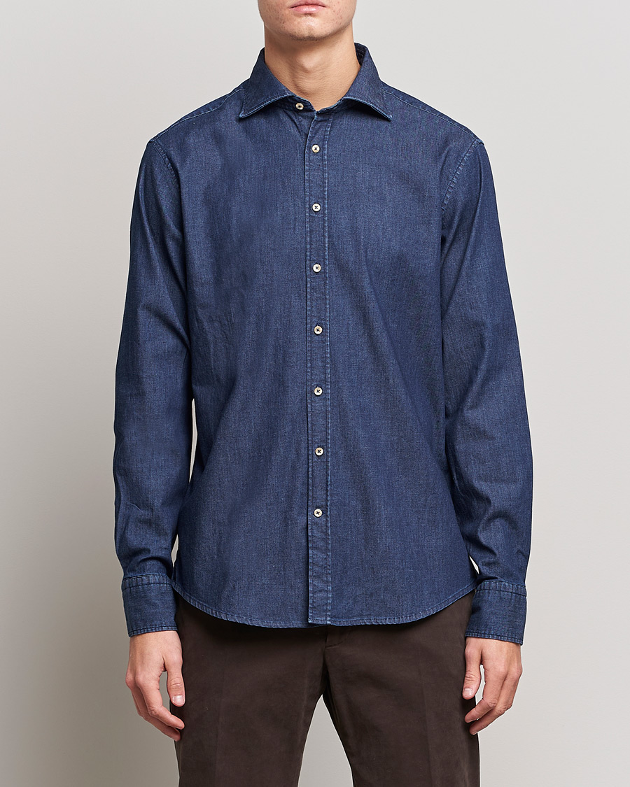 Herren | Hemden | Stenströms | Fitted Body Garment Washed Shirt Dark Denim