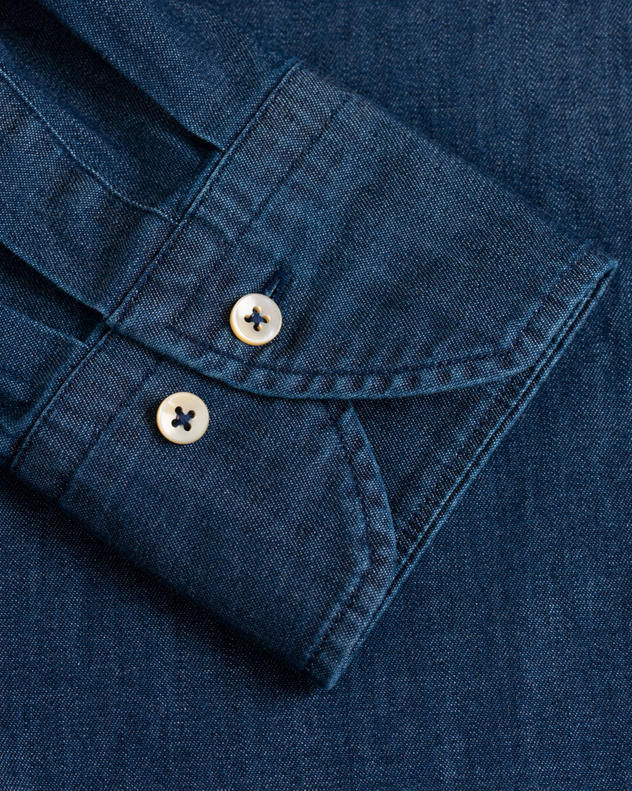 Herren | Hemden | Stenströms | Fitted Body Garment Washed Shirt Dark Denim