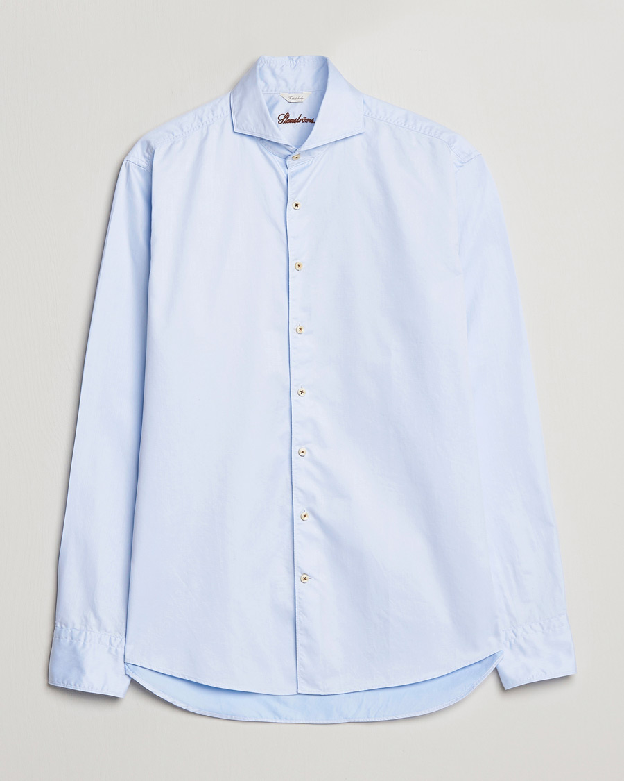 Herren | Hemden | Stenströms | Fitted Body Washed Cotton Plain Shirt Light Blue