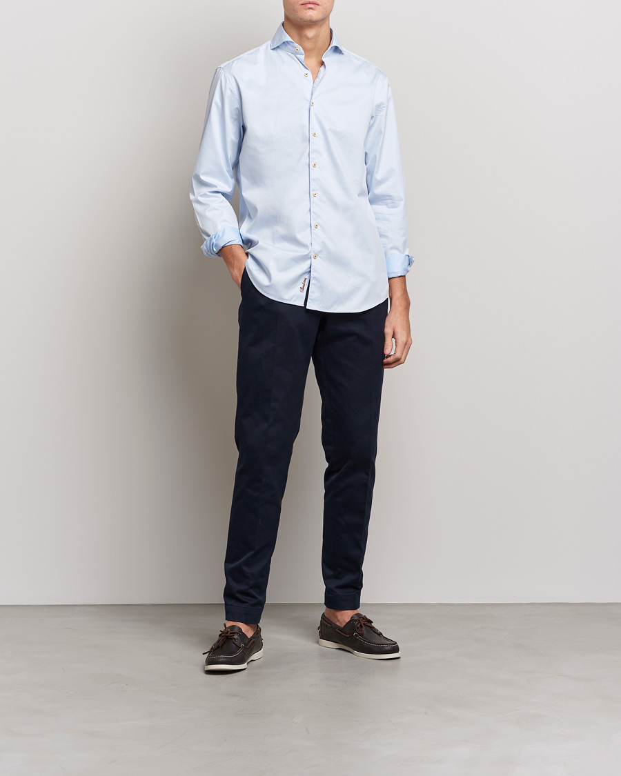 Herren | Hemden | Stenströms | Fitted Body Washed Cotton Plain Shirt Light Blue