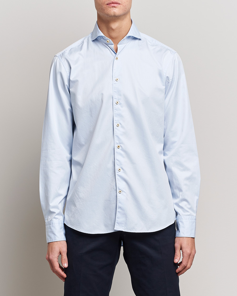 Herren | Freizeithemden | Stenströms | Fitted Body Washed Cotton Plain Shirt Light Blue
