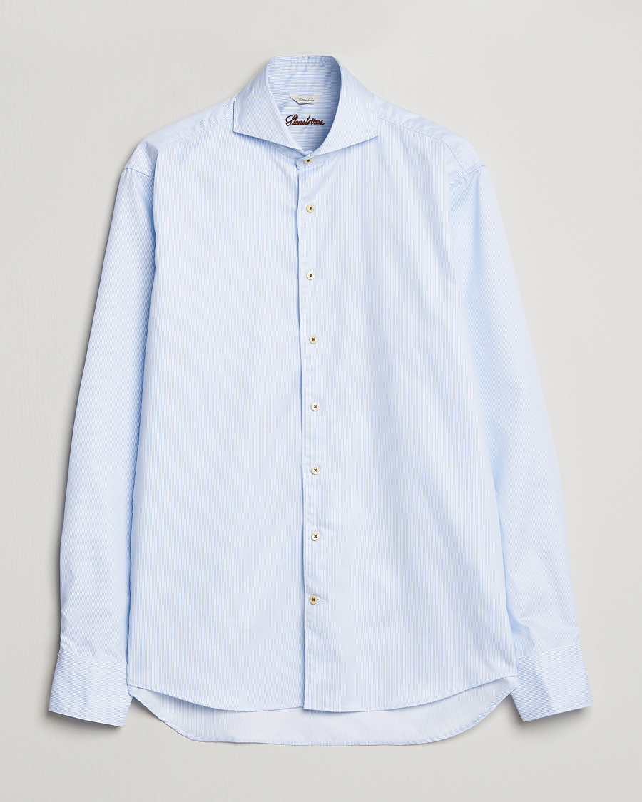 Herren | Hemden | Stenströms | Fitted Body Pinstriped Casual Shirt Light Blue