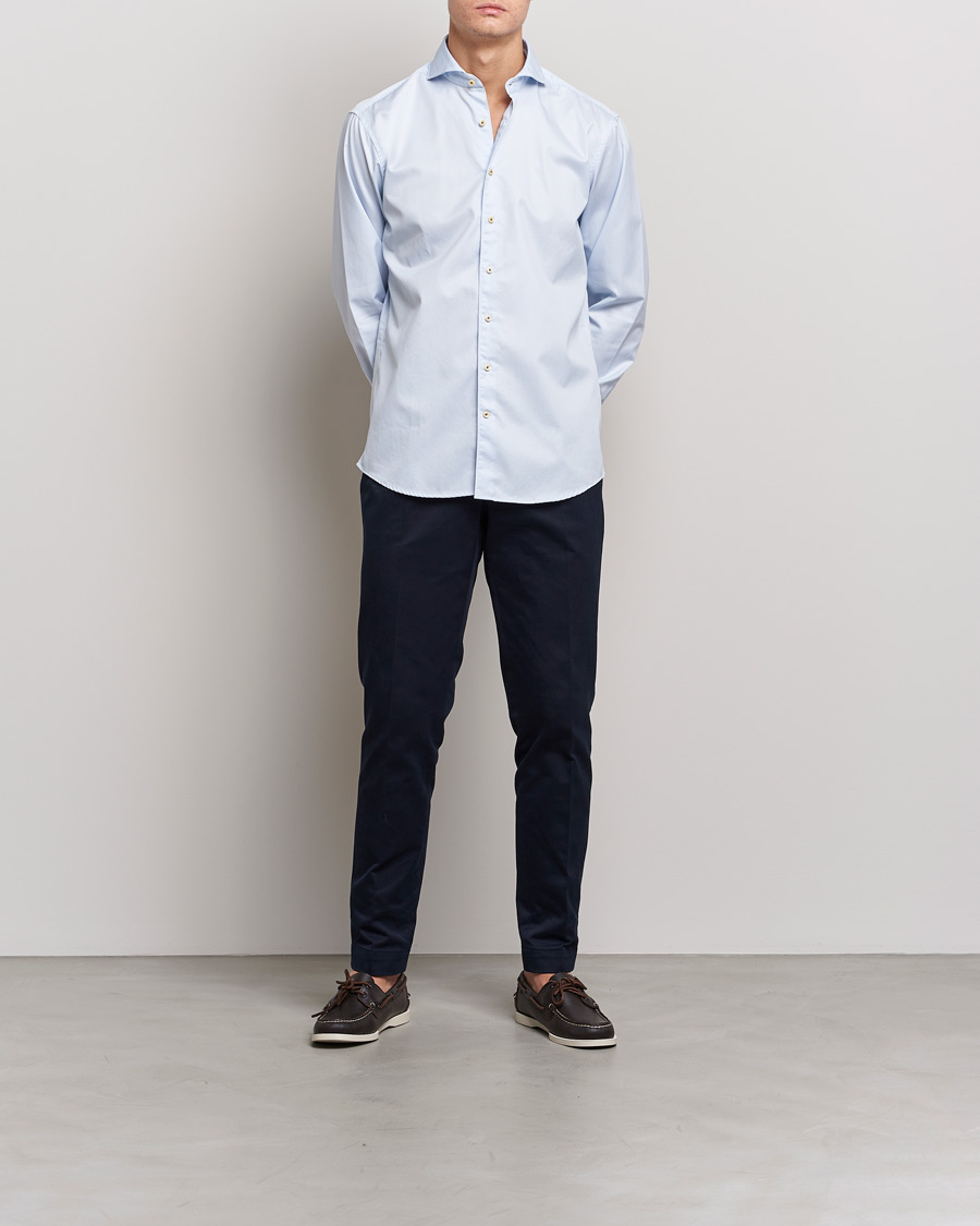 Herren | Hemden | Stenströms | Fitted Body Pinstriped Casual Shirt Light Blue