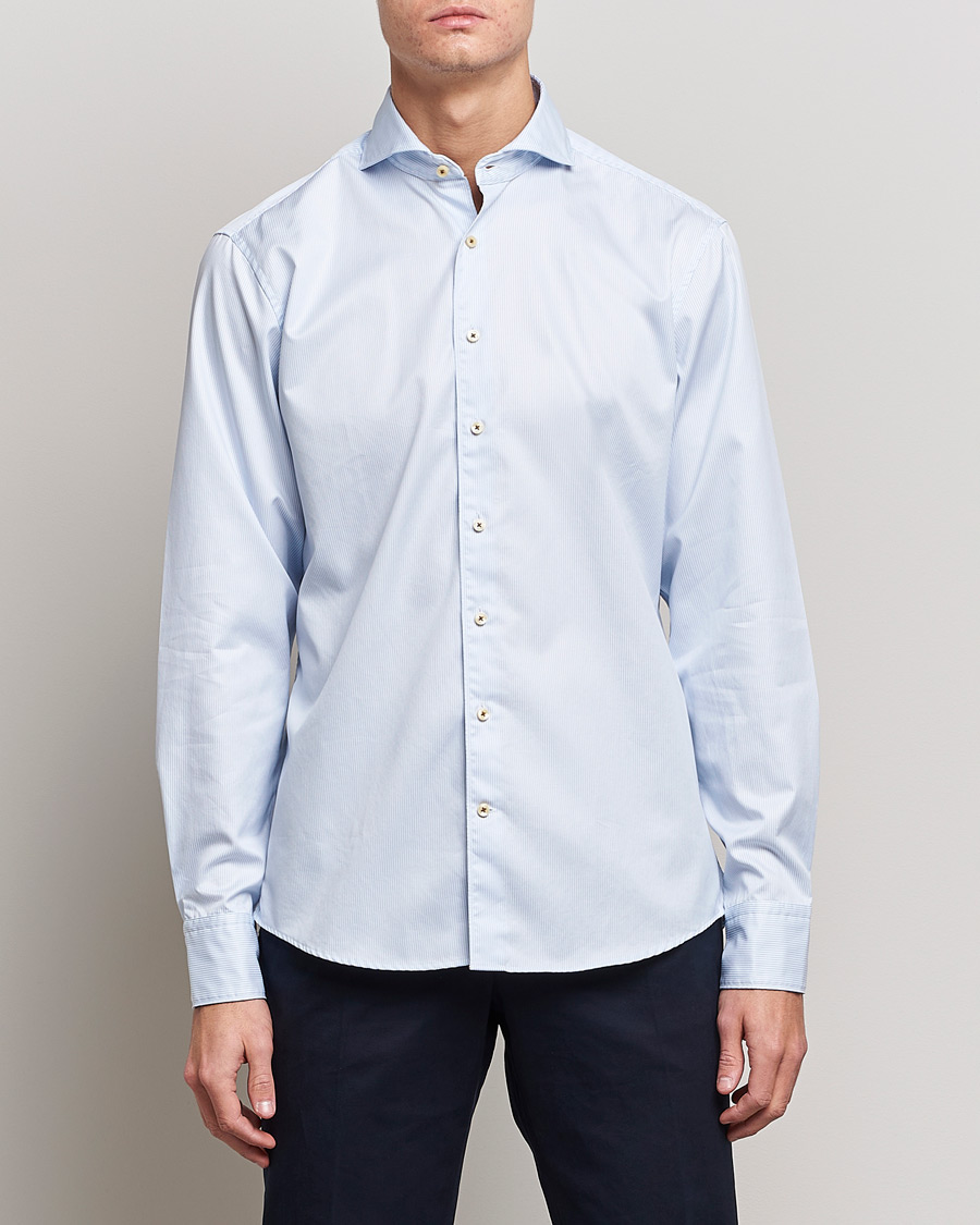 Herren | Hemden | Stenströms | Fitted Body Pinstriped Casual Shirt Light Blue