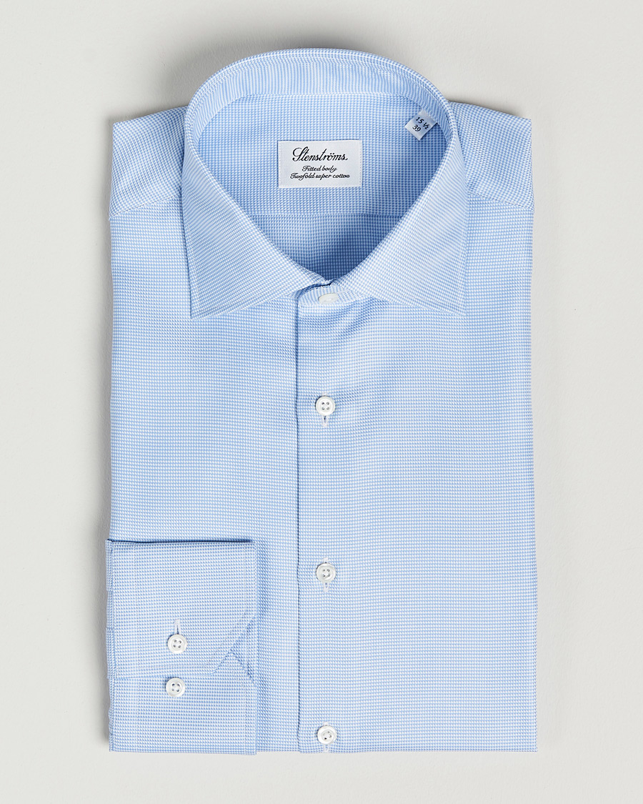 Herren | Hemden | Stenströms | Fitted Body Houndstooth Shirt Blue