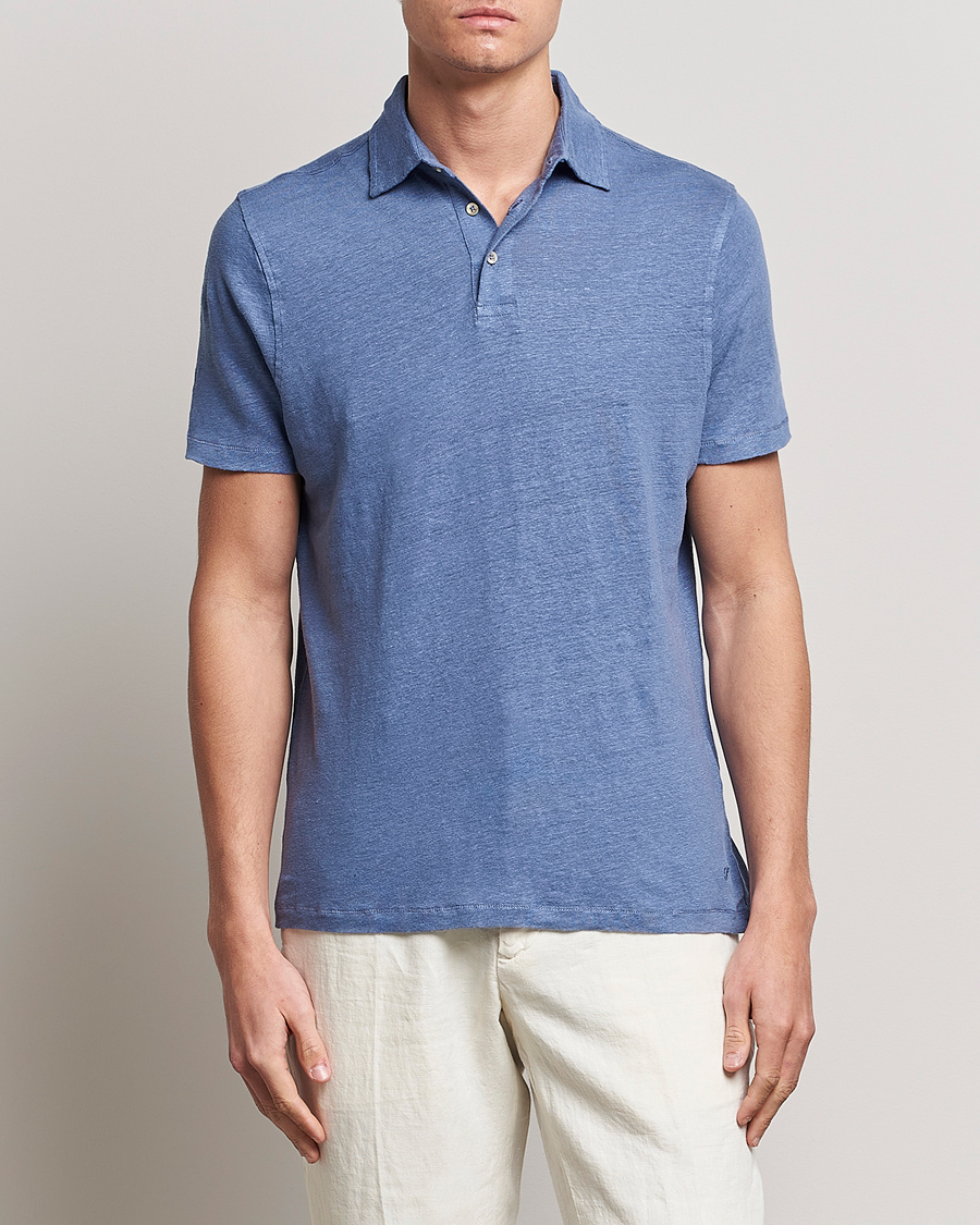 Herren | Poloshirts | Stenströms | Linen Polo Shirt Mid Blue