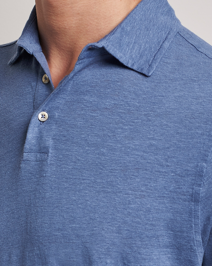 Herren | Poloshirts | Stenströms | Linen Polo Shirt Mid Blue