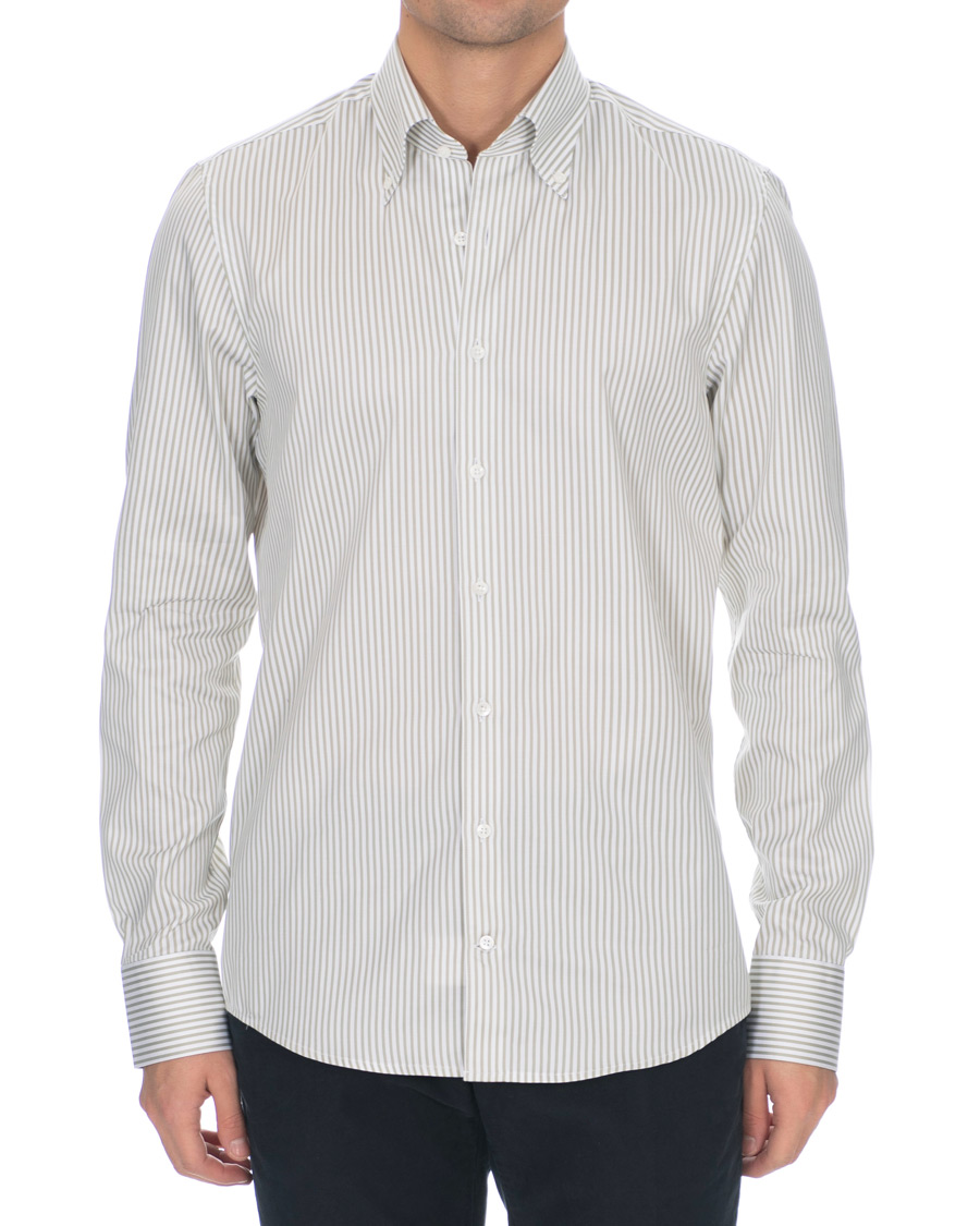 Herren | Hemden | Stenströms | Slimline Striped Twill Button Down Shirt Green