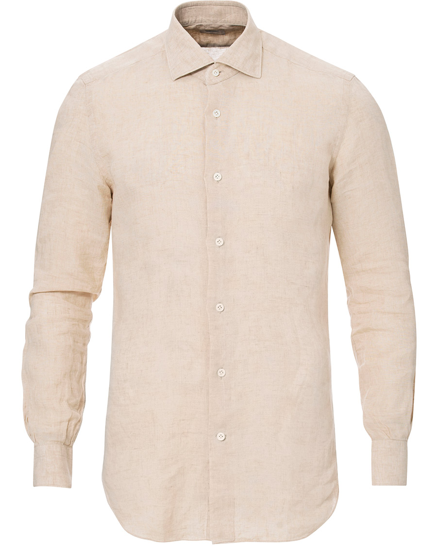 Herren | Hemden | Mazzarelli | Linen Cut Away Shirt Sand