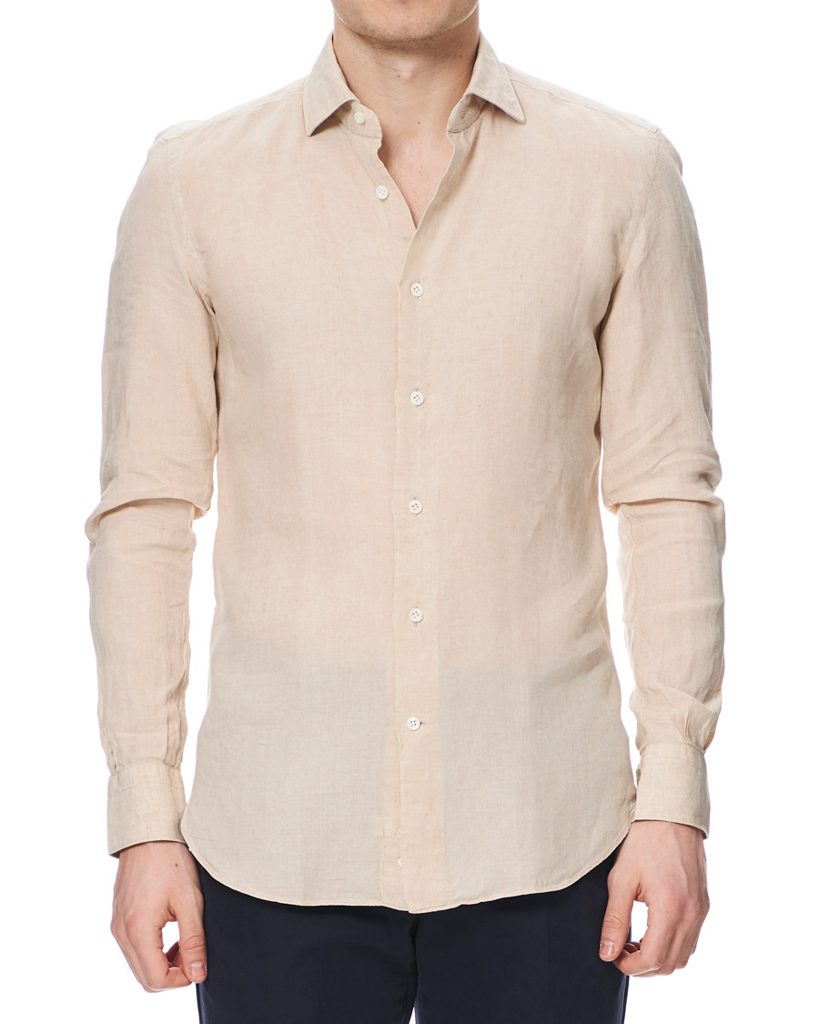 Herren | Hemden | Mazzarelli | Linen Cut Away Shirt Sand