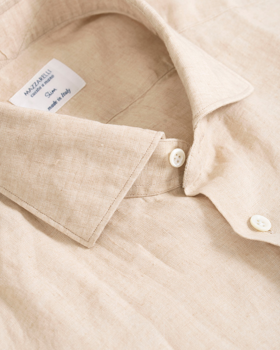 Herren | Hemden | Mazzarelli | Linen Cut Away Shirt Sand