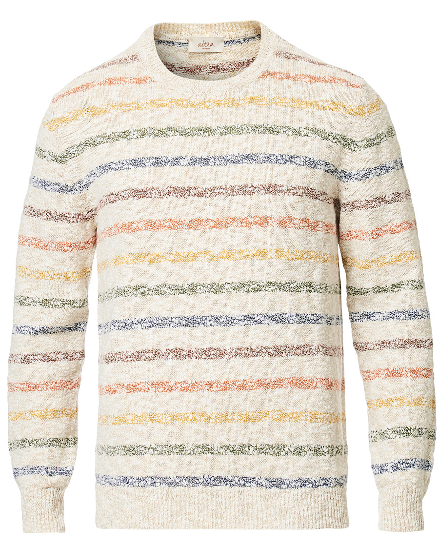 Herren | Pullover | Altea | Cotton/Linen Multi Stripe Sweater Beige
