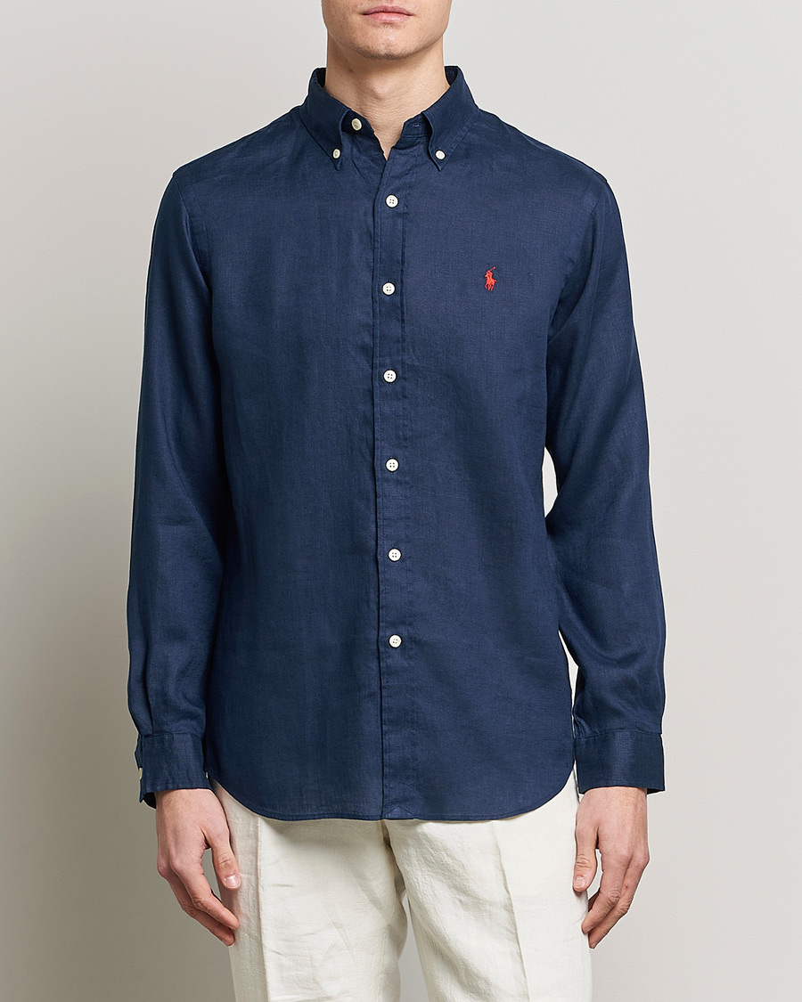 Herren | Freizeithemden | Polo Ralph Lauren | Custom Fit Linen Button Down Newport Navy