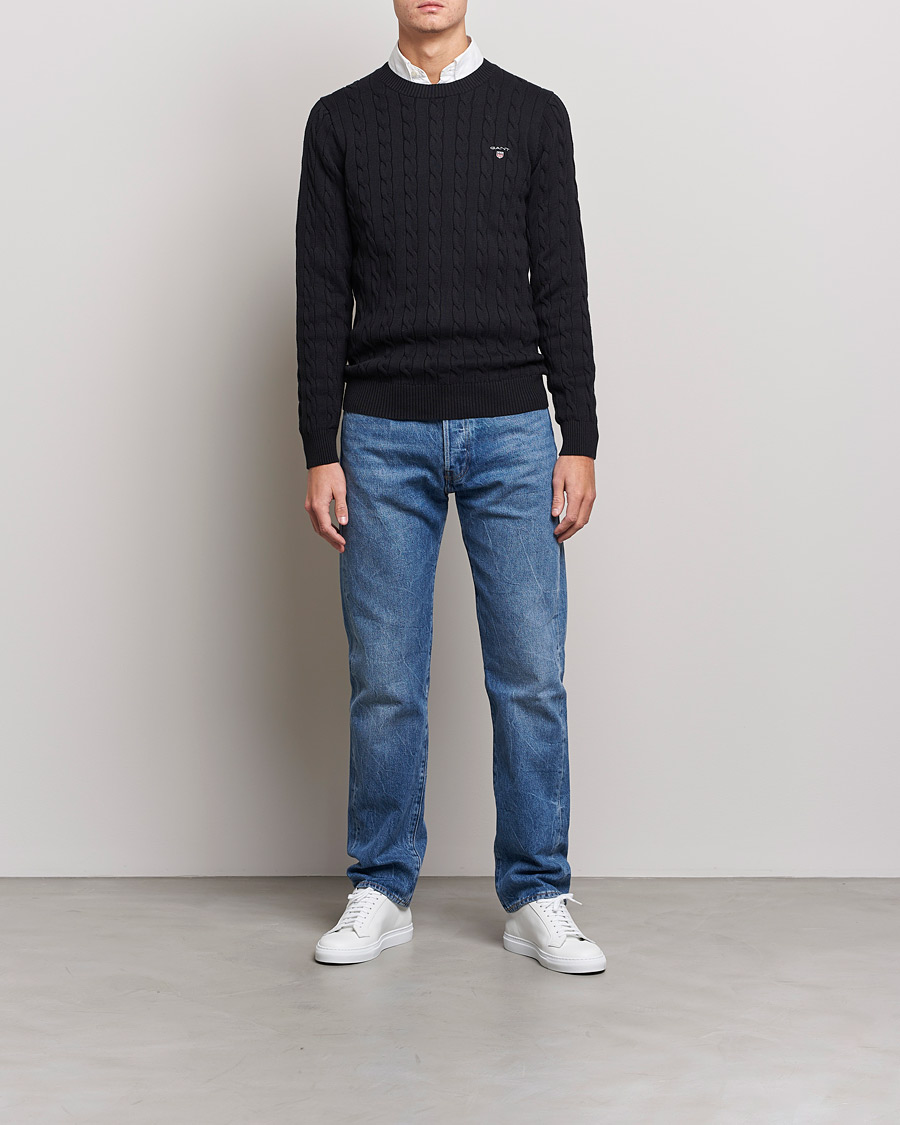 Herren | Pullover | GANT | Cotton Cable Crew Neck Pullover Black