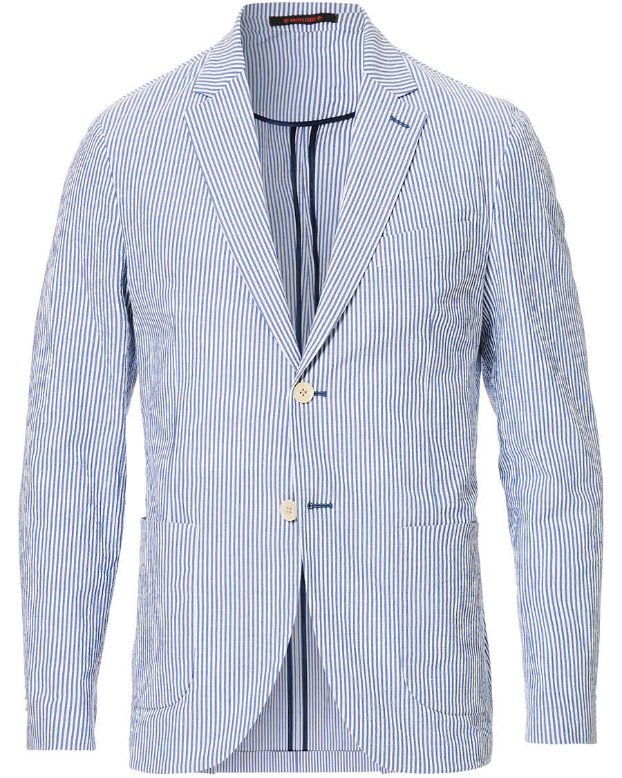 Herren | Sakkos | Morris | Resort Striped Seersucker Balzer Blue/White