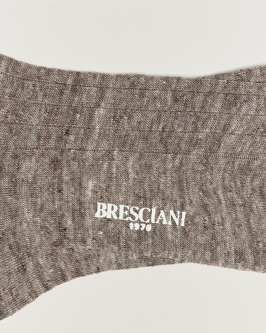 Herren | Socken | Bresciani | Linen Ribbed Short Socks Brown Melange