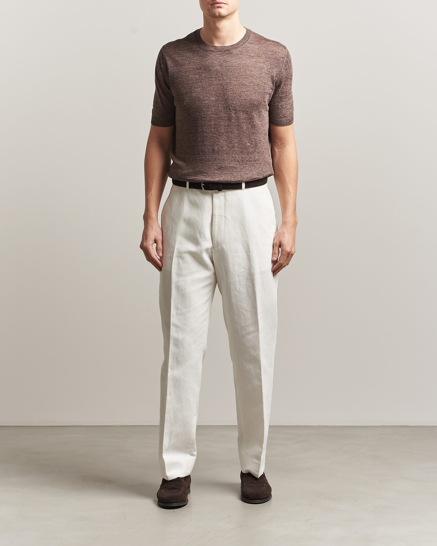 Herren | T-Shirts | Gran Sasso | Crew Neck Linen Tee Light Brown
