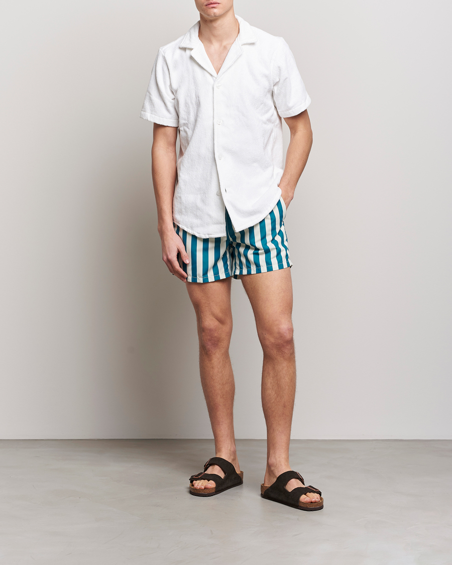 Herren | Ripa Ripa Paraggi Striped Swimshorts Green/White | Ripa Ripa | Paraggi Striped Swimshorts Green/White