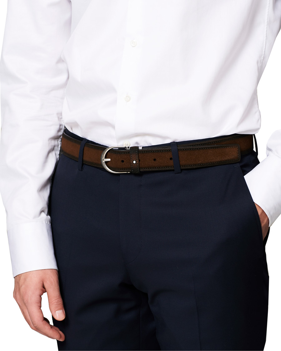 Herren | Montblanc Horseshoe Buckle Belt 35mm Light Brown Suede | Montblanc | Horseshoe Buckle Belt 35mm Light Brown Suede