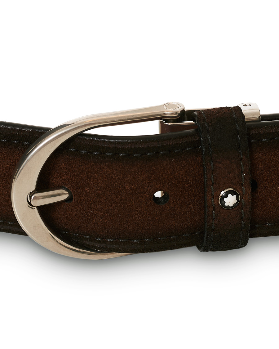 Herren | Montblanc Horseshoe Buckle Belt 35mm Light Brown Suede | Montblanc | Horseshoe Buckle Belt 35mm Light Brown Suede