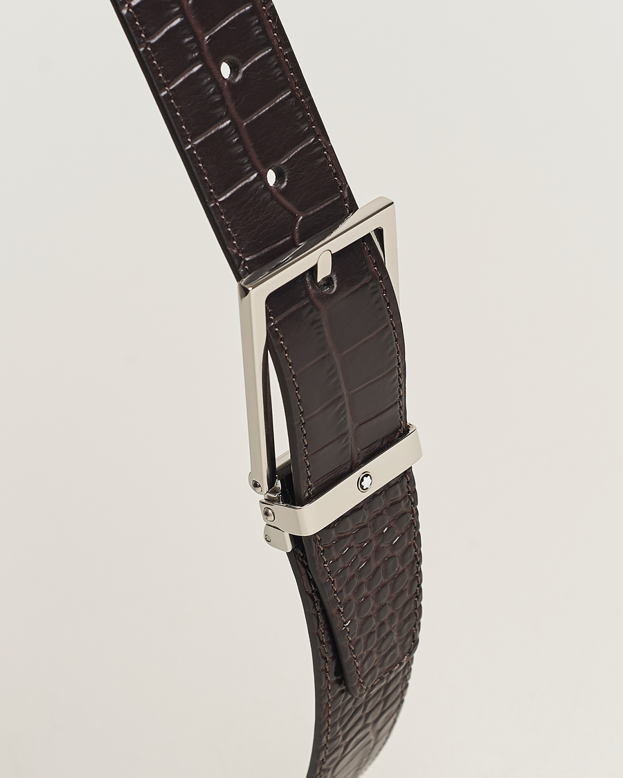 Herren | Montblanc Square Buckle Alligator Printed 35mm Leather Belt Brown | Montblanc | Square Buckle Alligator Printed 35mm Leather Belt Brown