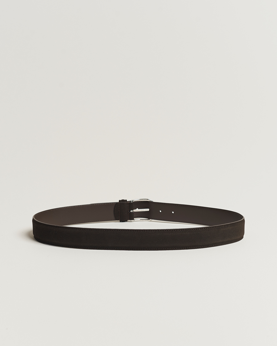 Men | Belts | Anderson\'s | Suede 3,5 cm Belt Dark Brown