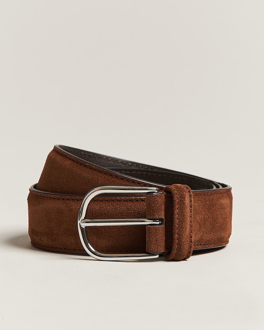 Herren | Anderson's Suede 3,5 cm Belt Brown 85 | Anderson's | Suede 3,5 cm Belt Brown 85