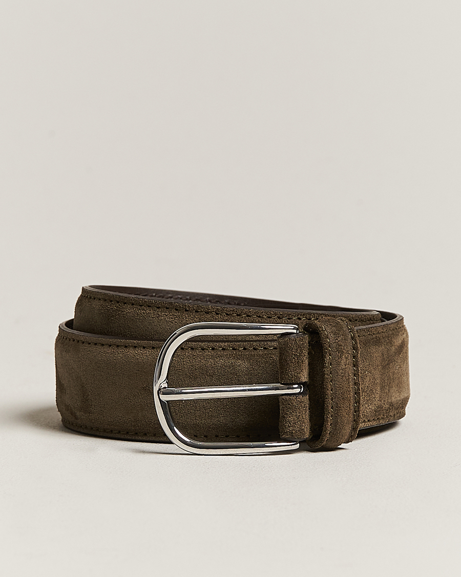 Herren | Anderson's Suede 3,5 cm Belt Green | Anderson's | Suede 3,5 cm Belt Green