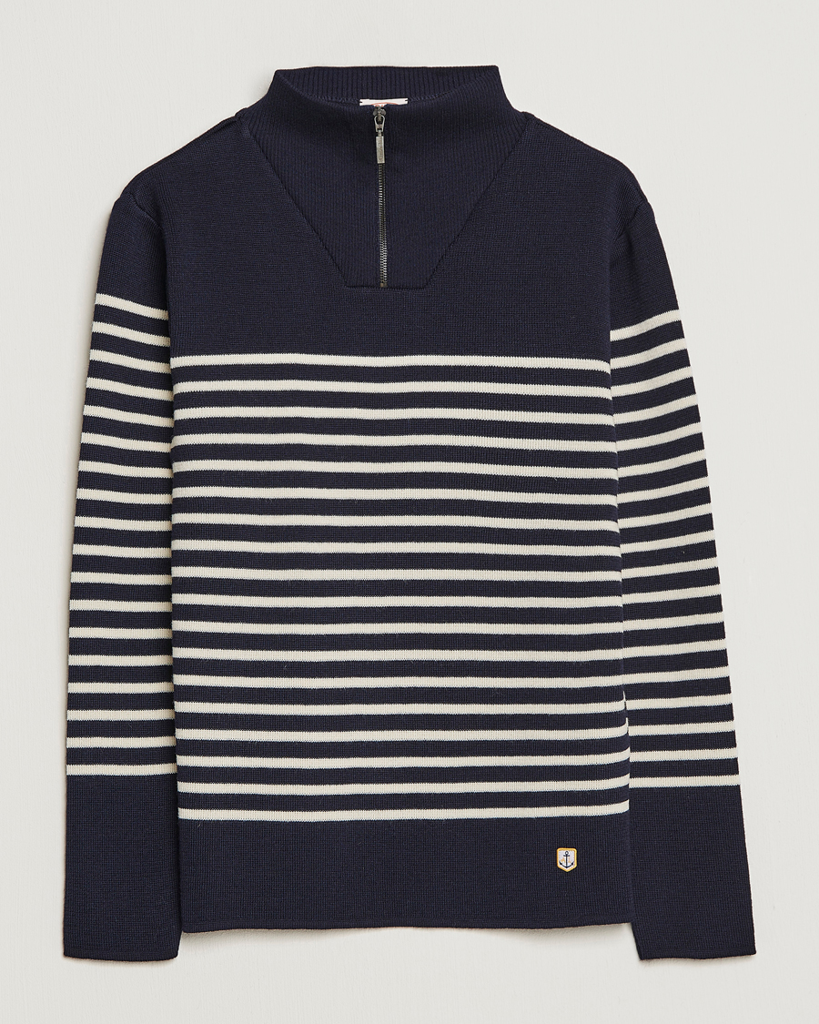 Herren | Pullover | Armor-lux | Camionneur Héritage Striped Half Zip Navy/Nature