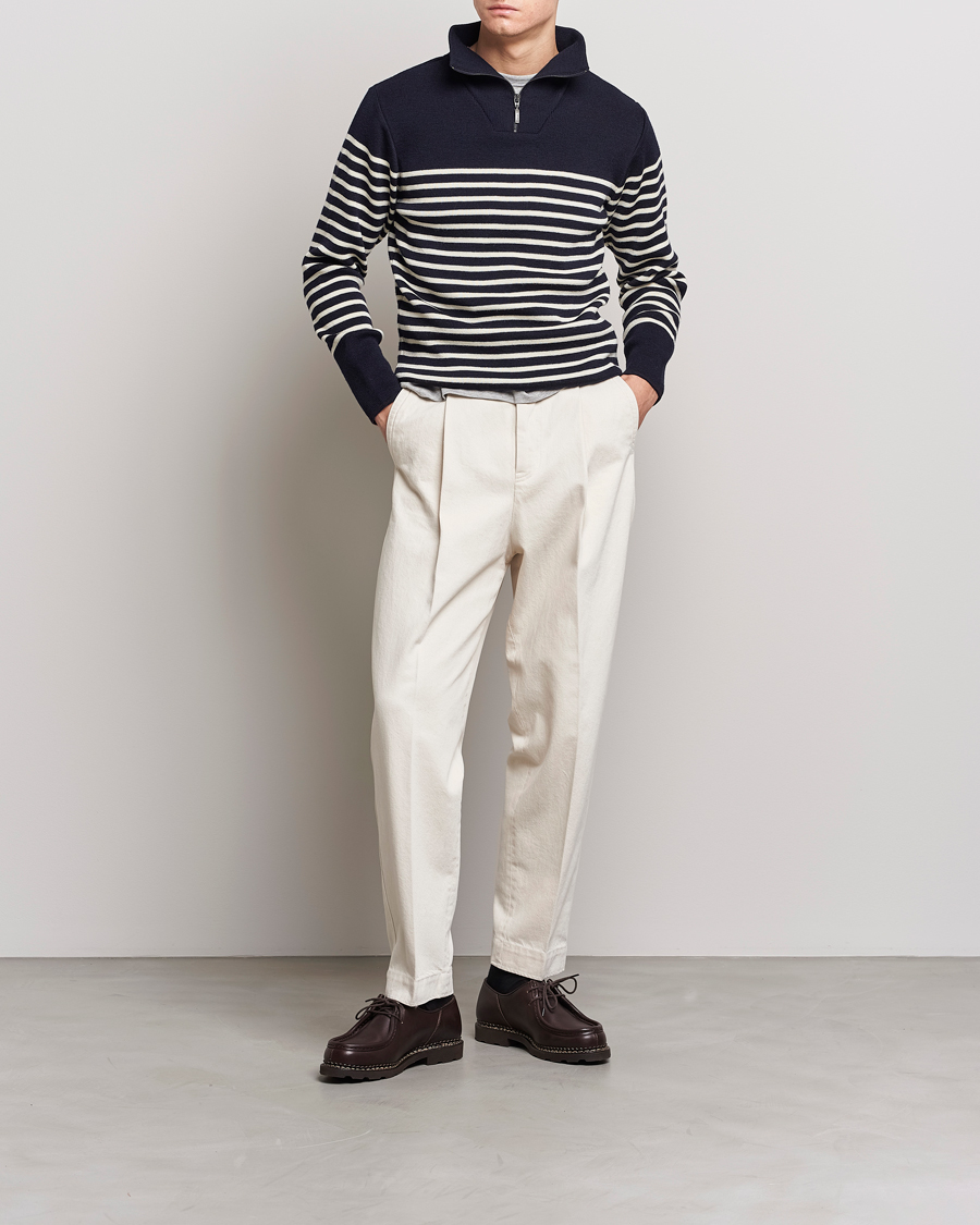 Herren | Pullover | Armor-lux | Camionneur Héritage Striped Half Zip Navy/Nature