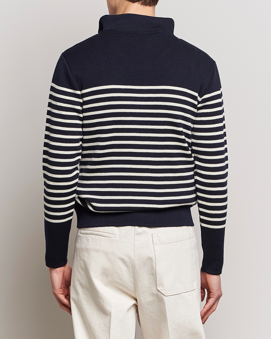 Herren | Pullover | Armor-lux | Camionneur Héritage Striped Half Zip Navy/Nature