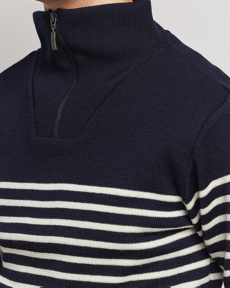 Herren | Pullover | Armor-lux | Camionneur Héritage Striped Half Zip Navy/Nature