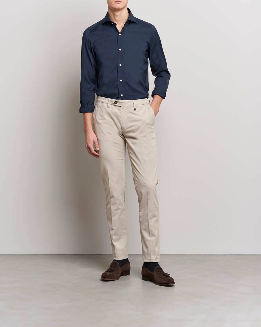 Herren | Formal Wear | Finamore Napoli | Milano Slim Fit Stretch Shirt Navy