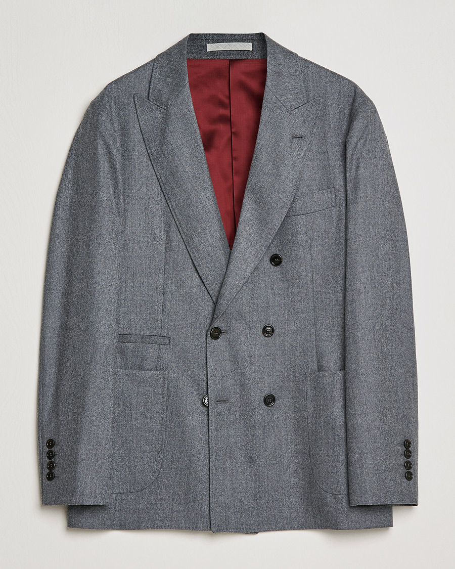 Herren | Sakkos | Brunello Cucinelli | Double Breasted Flannel Blazer Grey Melange