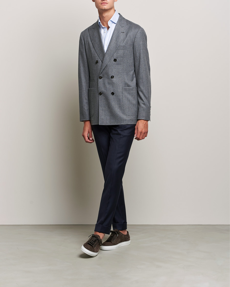 Herren | Sakkos | Brunello Cucinelli | Double Breasted Flannel Blazer Grey Melange