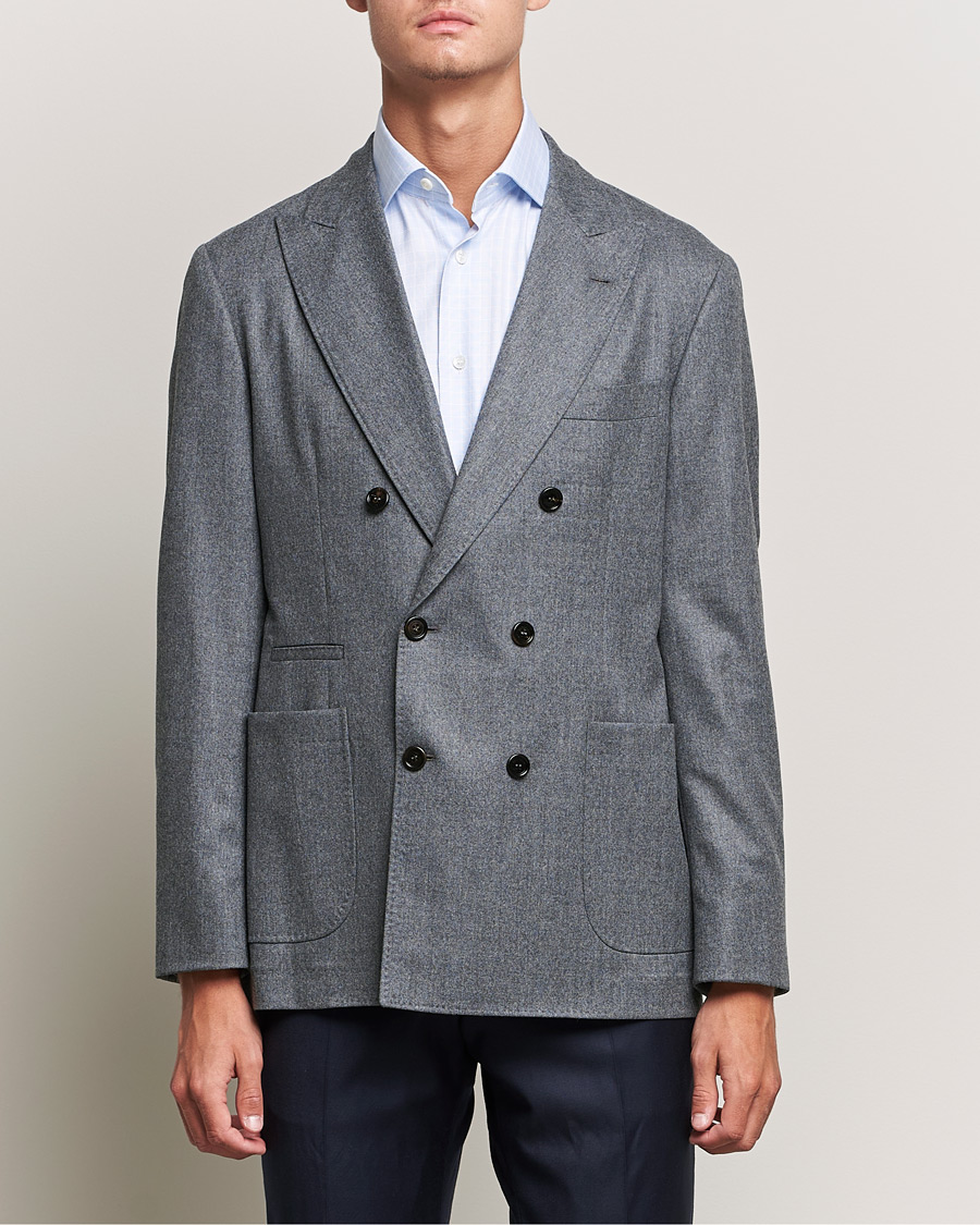 Herren | Sakkos | Brunello Cucinelli | Double Breasted Flannel Blazer Grey Melange