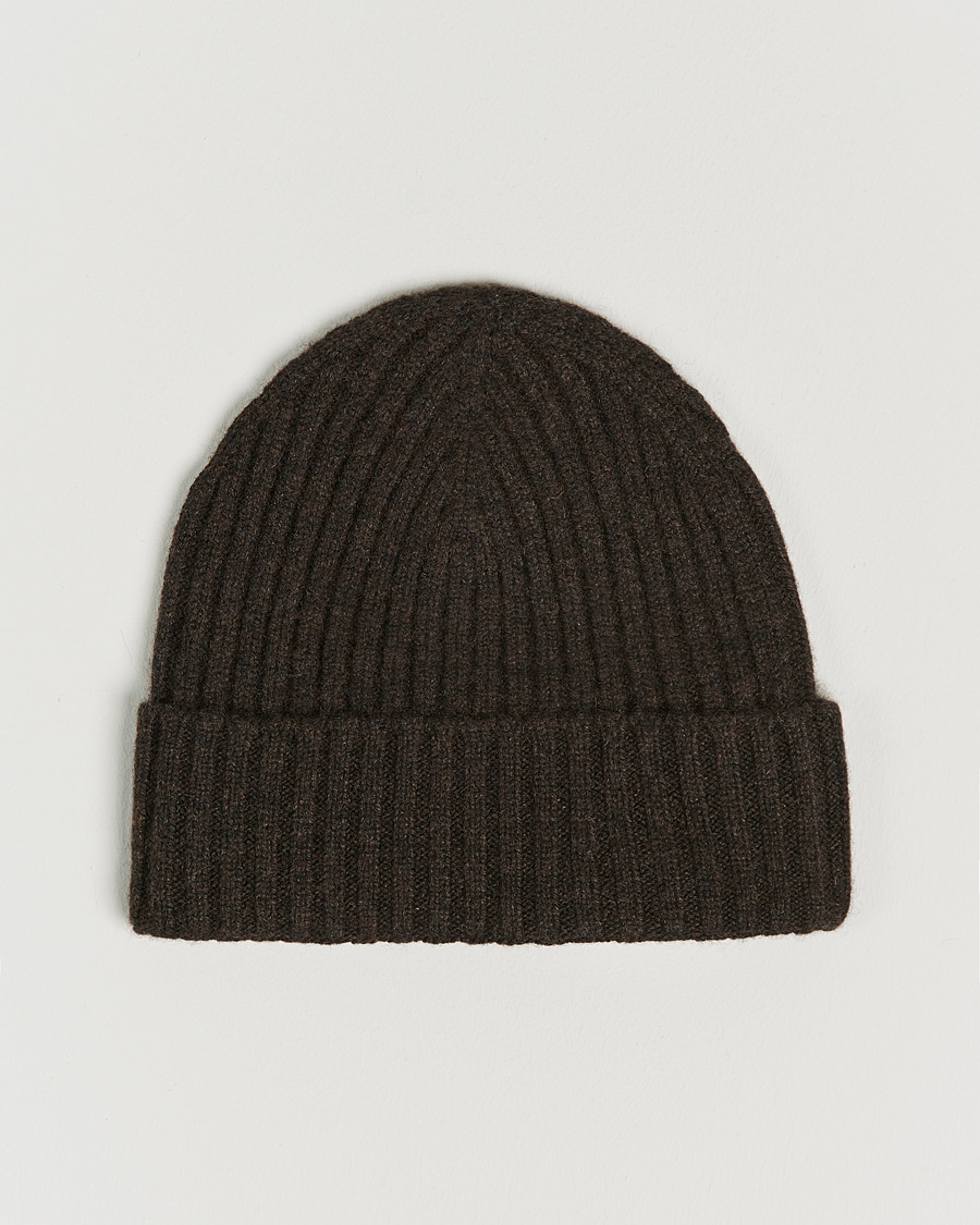 Herren | Mützen | Amanda Christensen | Rib Knitted Cashmere Cap Brown Melange